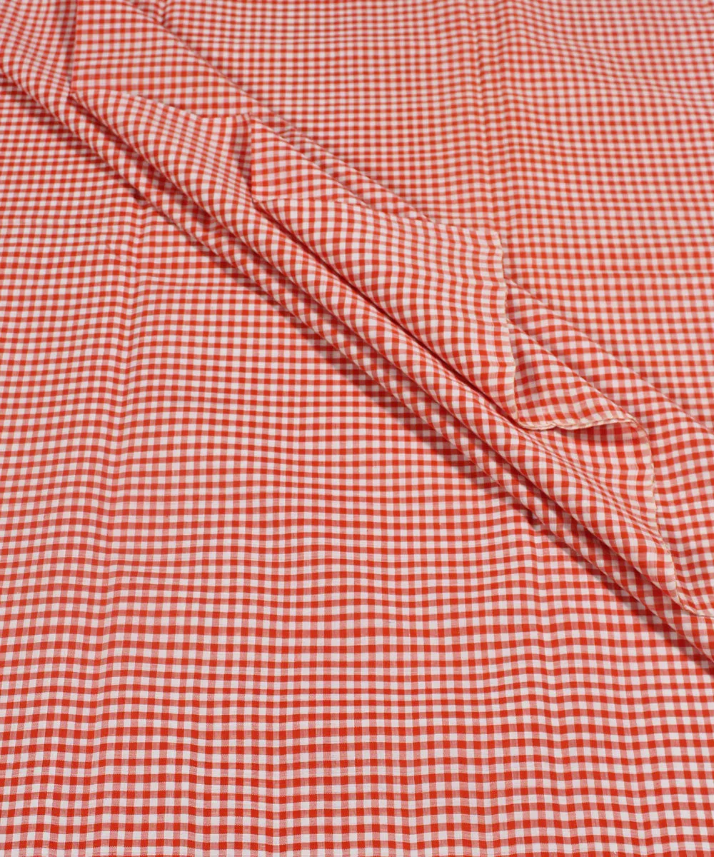 0.9m Handloom Orange White Check Mangalgiri Fabric