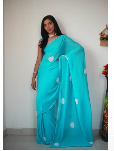 1 Min Ready to Wear Heart Design Stitched Saree