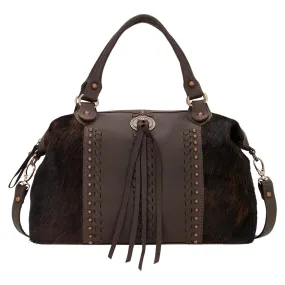 American West Cow Town Brindle Hair-On Leather Large Zip Satchel Bag