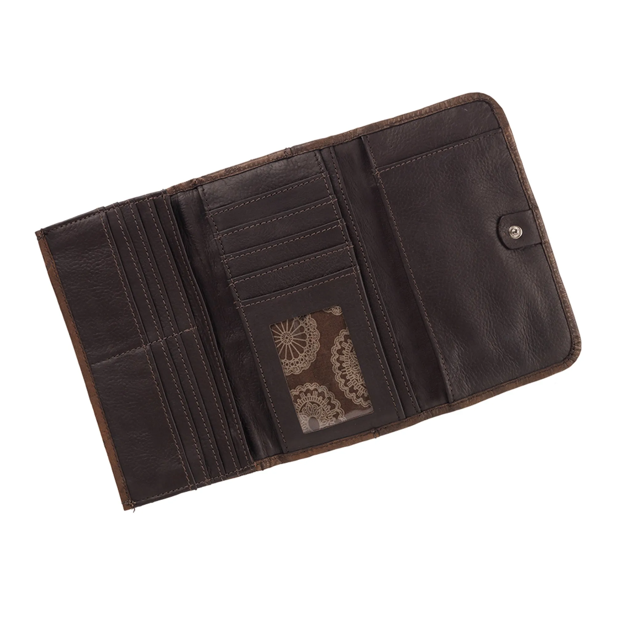 American West Lady Lace Antique/Marine Leather Trifold Wallet