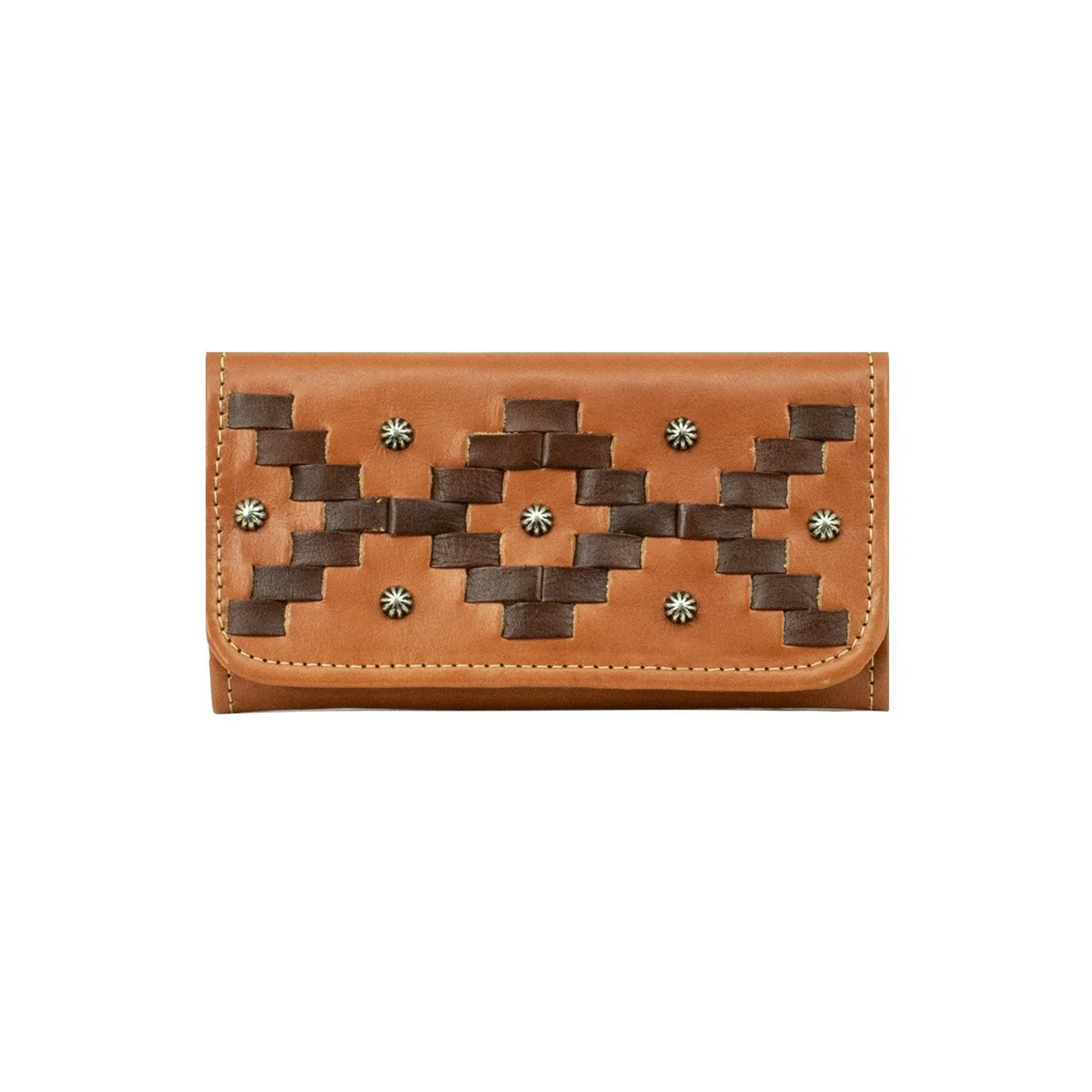 American West Tribal Weave Natural Tan Leather Trifold Wallet