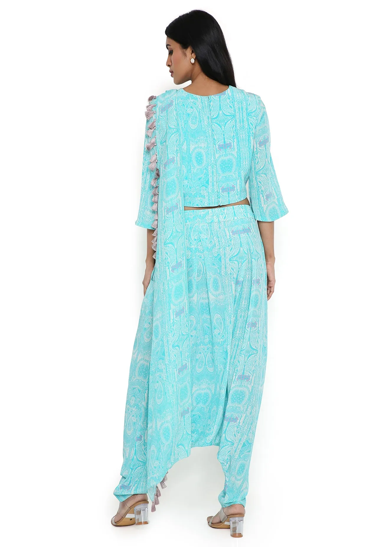 Aqua Ps Print Top With Attached Drape Pant