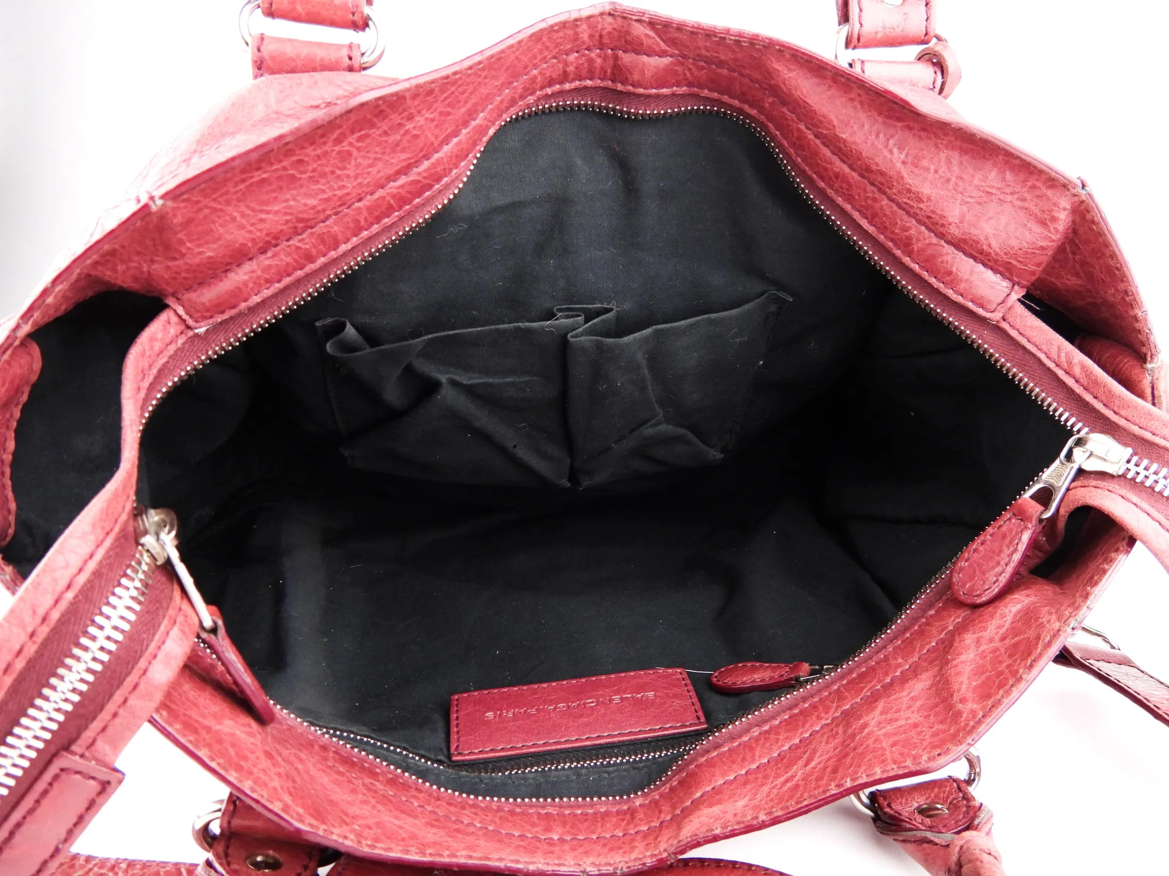 Balenciaga Red Lambskin Leather City Two Way Bag