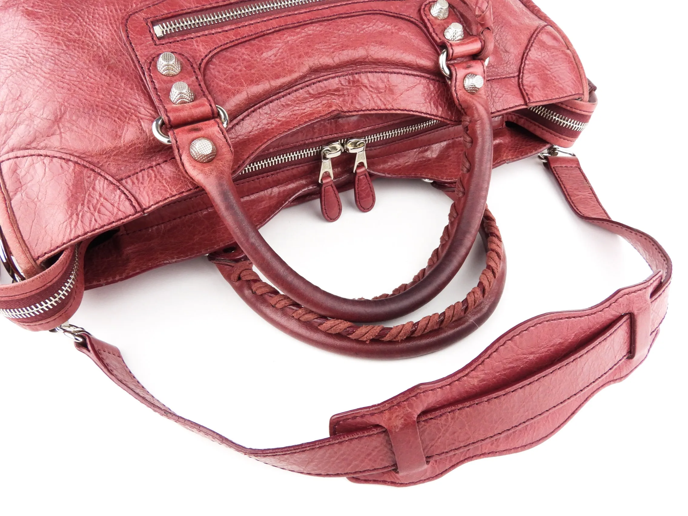 Balenciaga Red Lambskin Leather City Two Way Bag