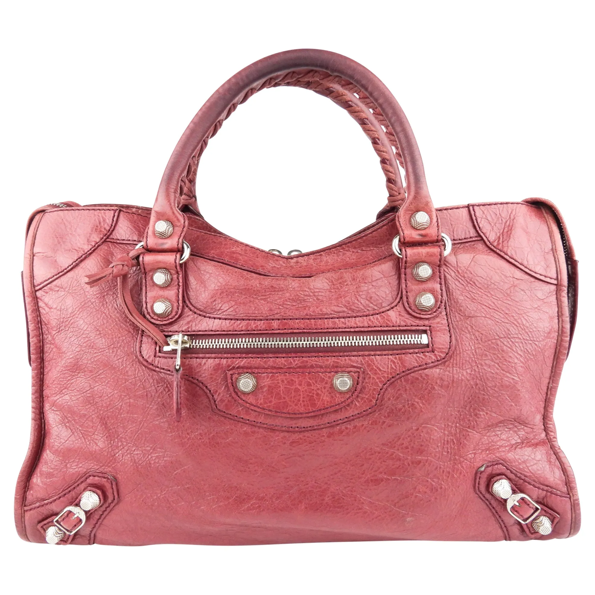 Balenciaga Red Lambskin Leather City Two Way Bag