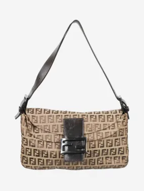 Beige Mamma Baguette Zucchino canvas shoulder bag