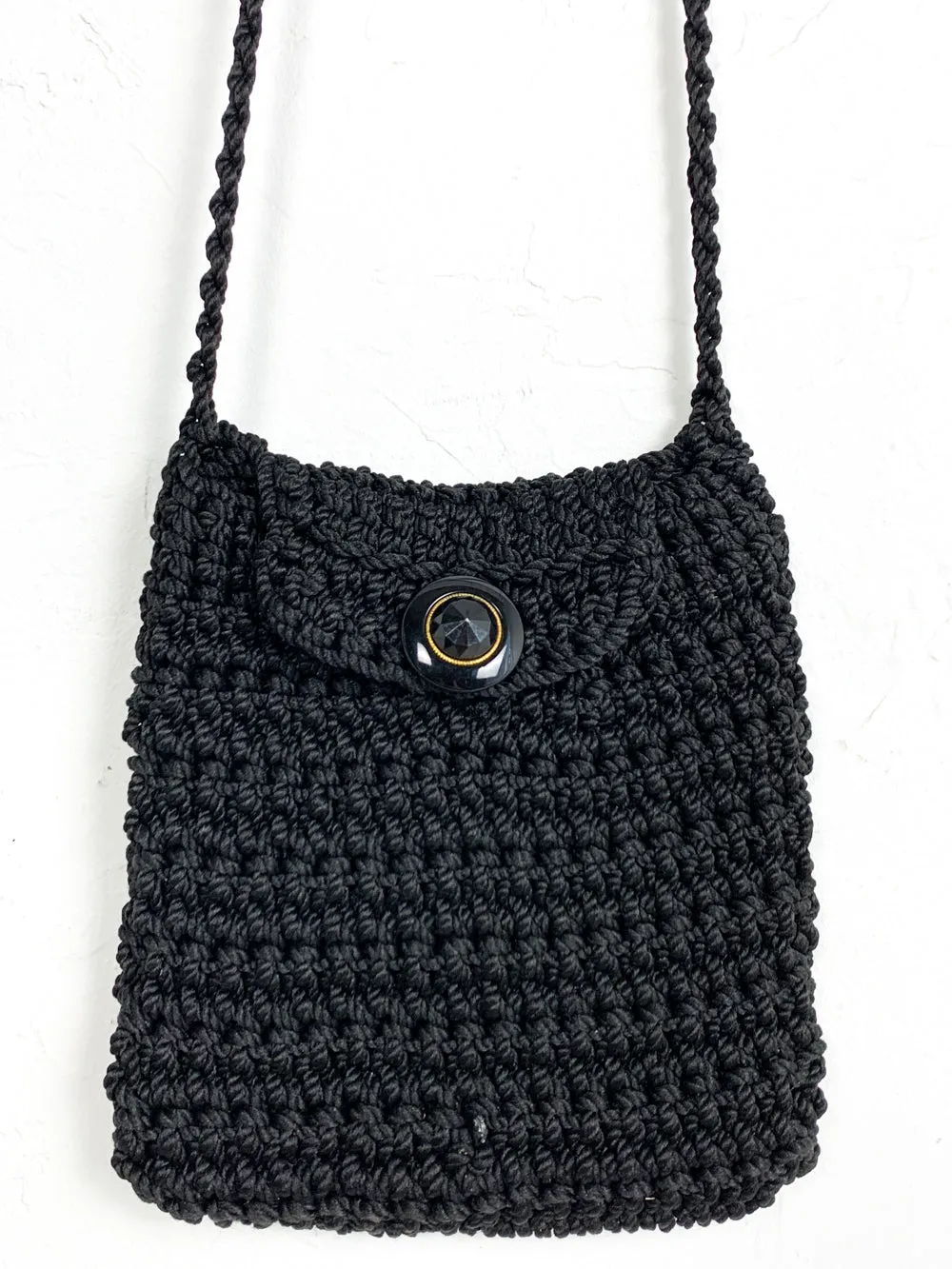 Black Crochet Cross Body Purse With Button Closure