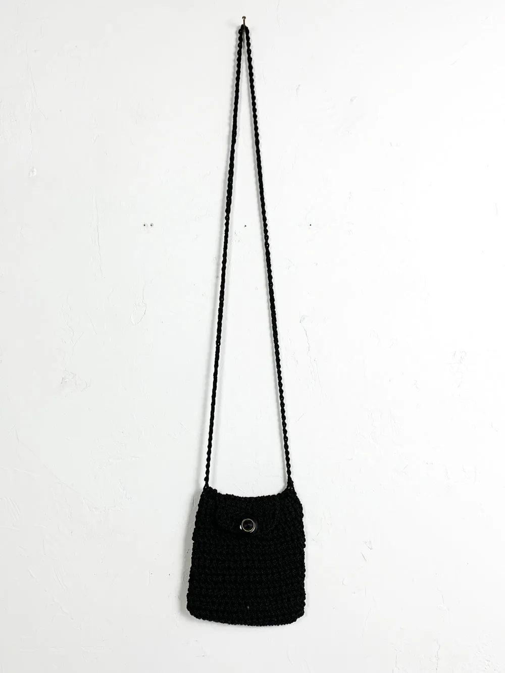 Black Crochet Cross Body Purse With Button Closure