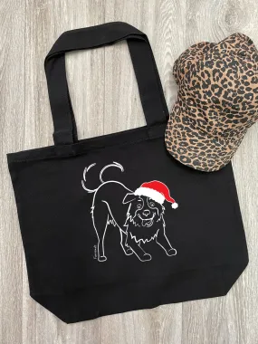 Border Collie Christmas Edition Cotton Canvas Shoulder Tote Bag