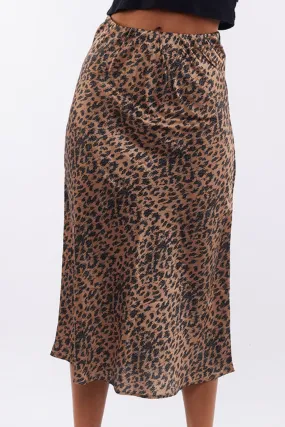 Brown Animal Midi Skirt