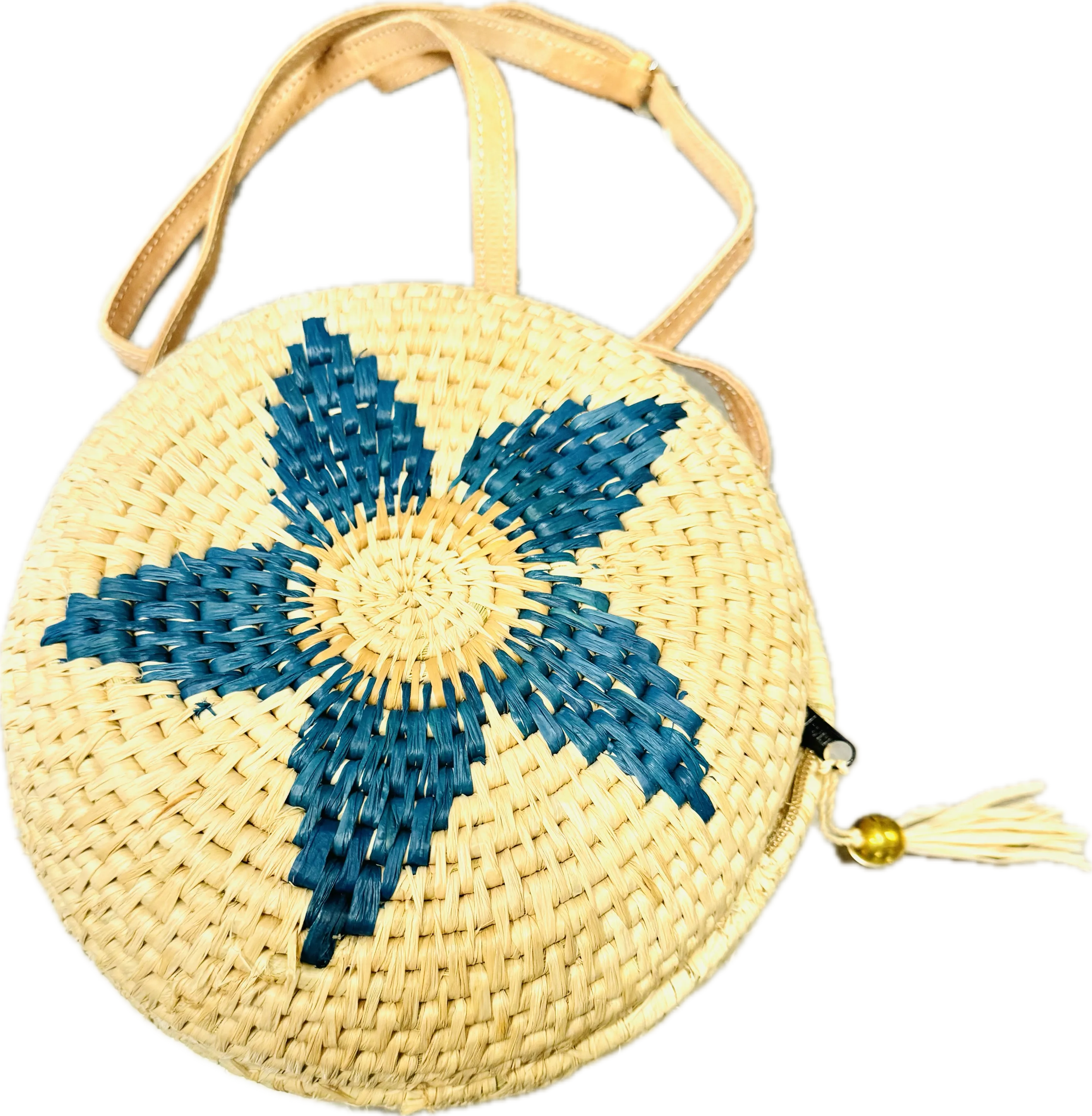 Carmel Crochet Round Flower Straw Crossbody Bag