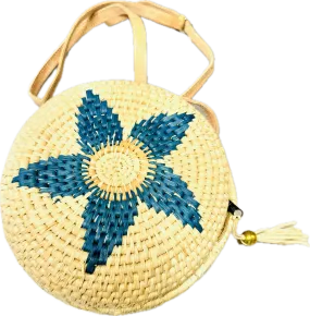 Carmel Crochet Round Flower Straw Crossbody Bag