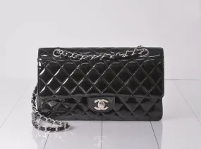 CHANEL W Flap Patent Chain Shoulder SV Metallic Parts