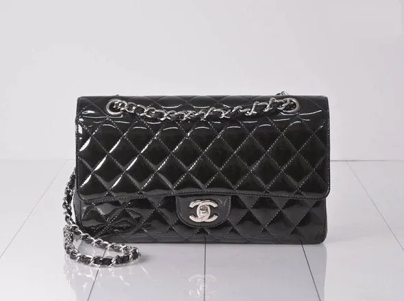 CHANEL W Flap Patent Chain Shoulder SV Metallic Parts