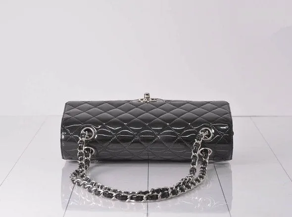 CHANEL W Flap Patent Chain Shoulder SV Metallic Parts