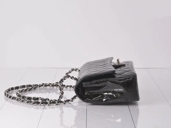 CHANEL W Flap Patent Chain Shoulder SV Metallic Parts