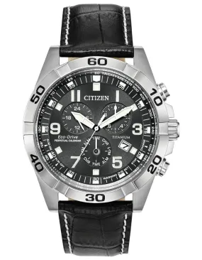 Citizen Eco Drive Mens Brycen - Titanium - Chronograph - Black Dial - Leather