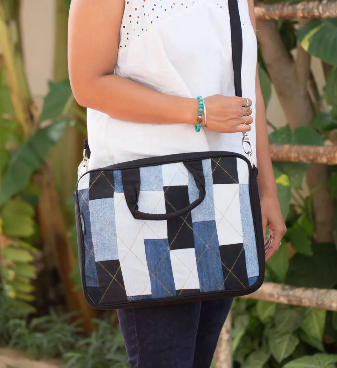 Denim Laptop Bag - Rectangular Patchwork