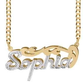 Double Plated Nameplate Necklace Sophia with Cuban chain