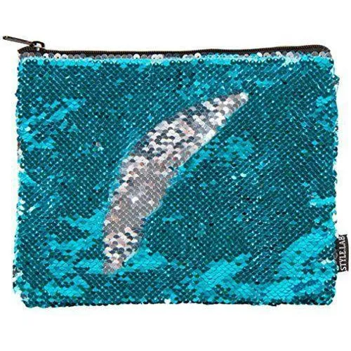 FA Magic Sequin Cosmetic/Pencil Pouch - Turq/Silver