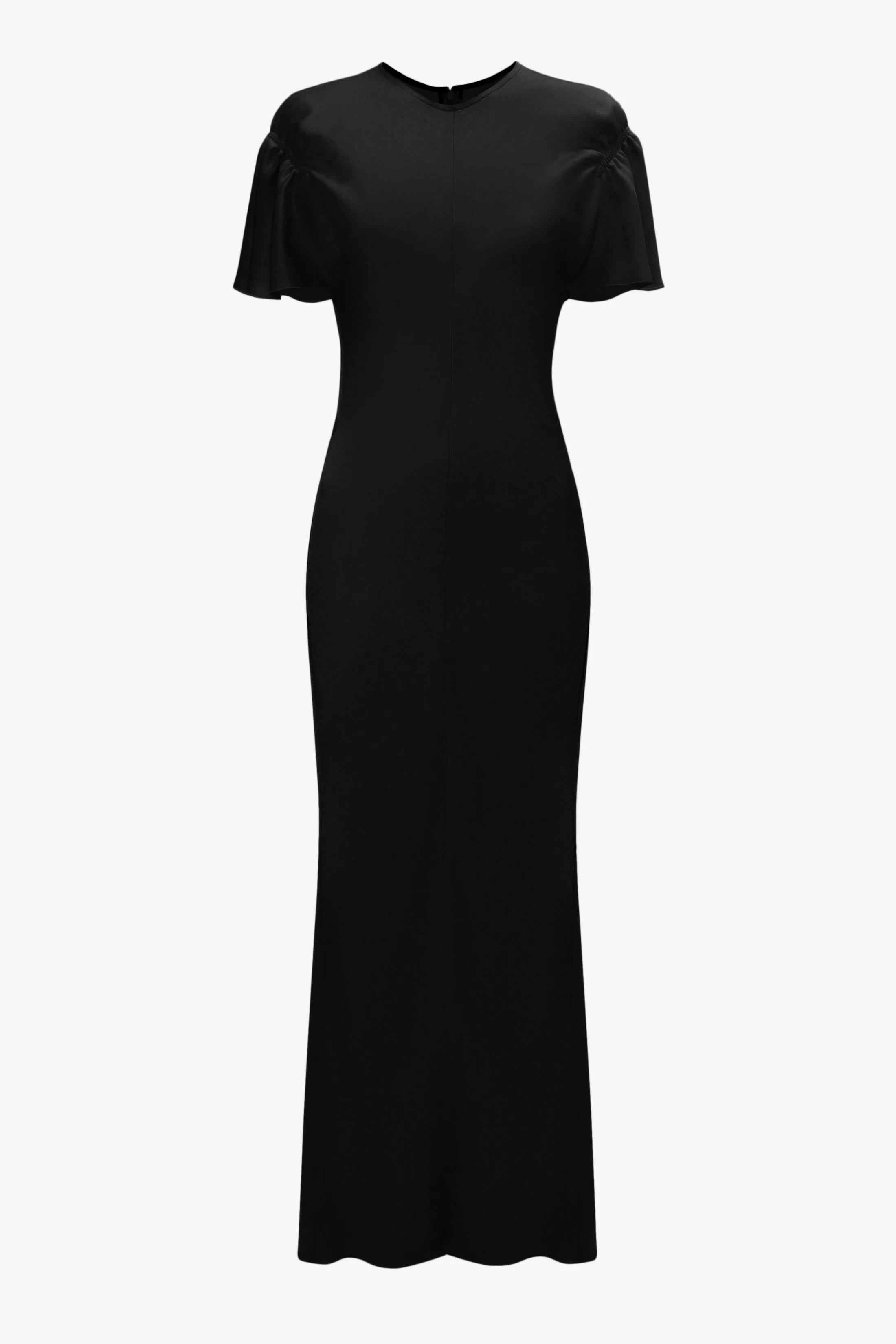 Gathered Sleeve Midi Dress In Black