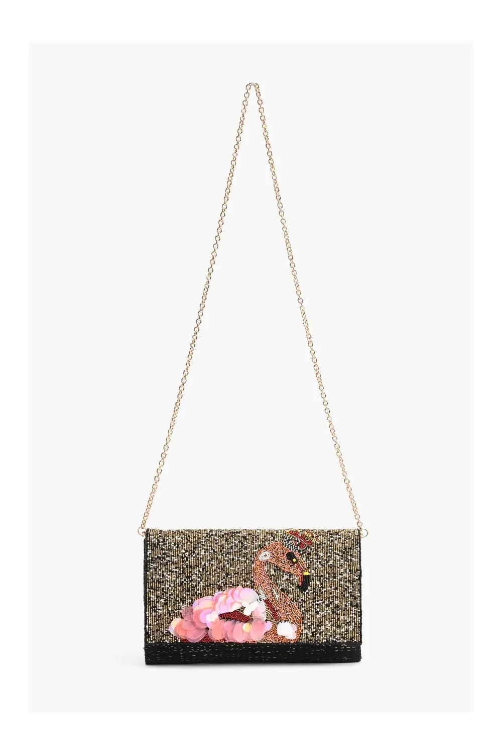 GOLDEN FLAMENCO BEADED CLUTCH