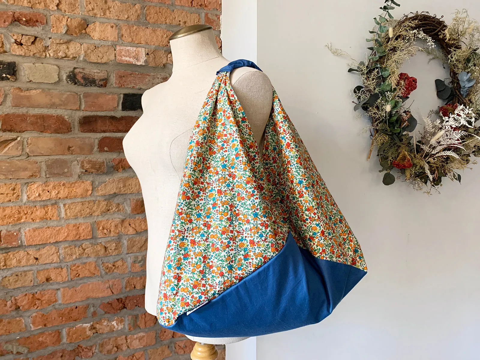 *Handmade* Origami bag | Market bag | Floral (Blue)