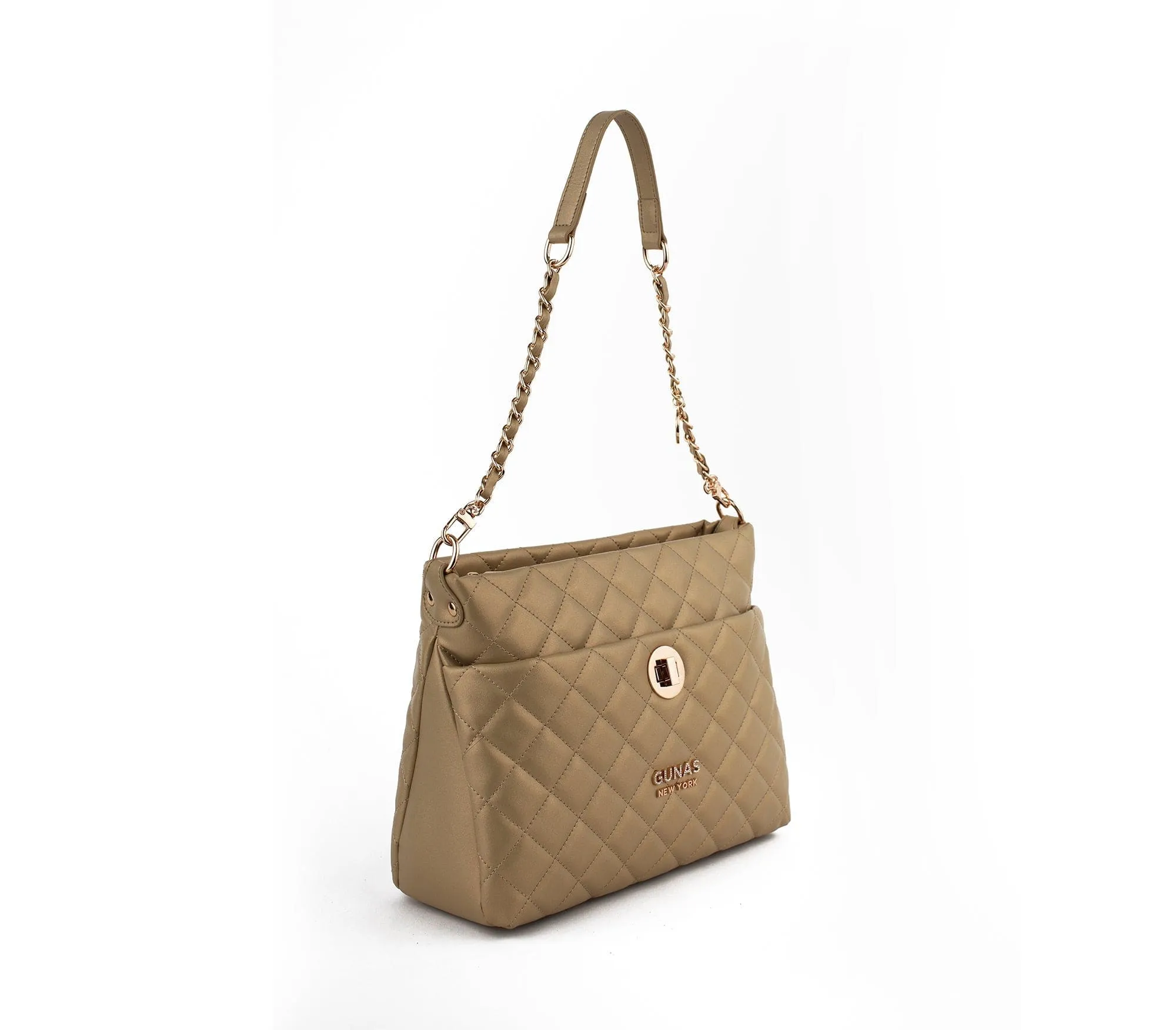 Koi Quilted Vegan Leather Shoulder Bag | Gold