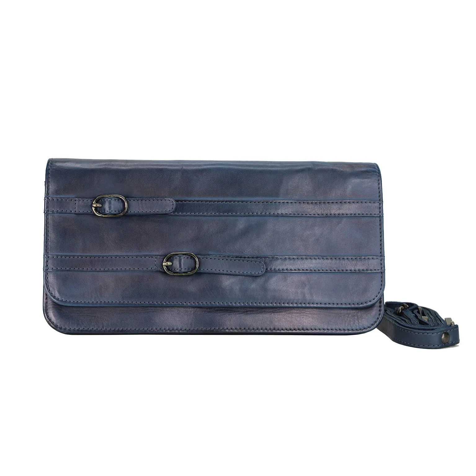 Kompanero Aleks French Navy Leather Crossbody/Clutch Bag