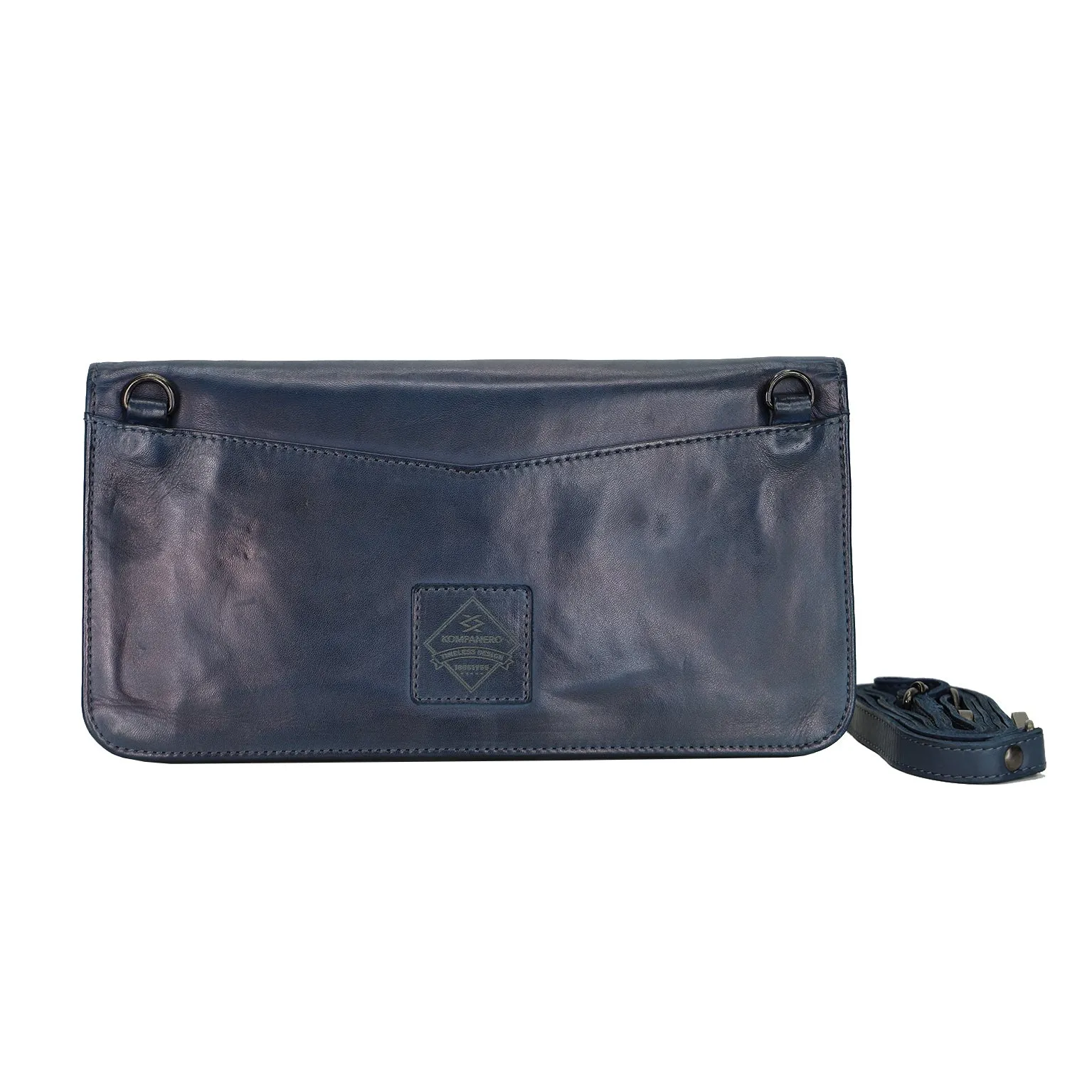 Kompanero Aleks French Navy Leather Crossbody/Clutch Bag