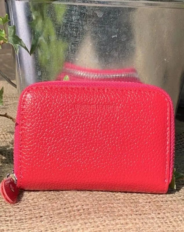 Leather Card Holder Purse - Fuchsia Pink