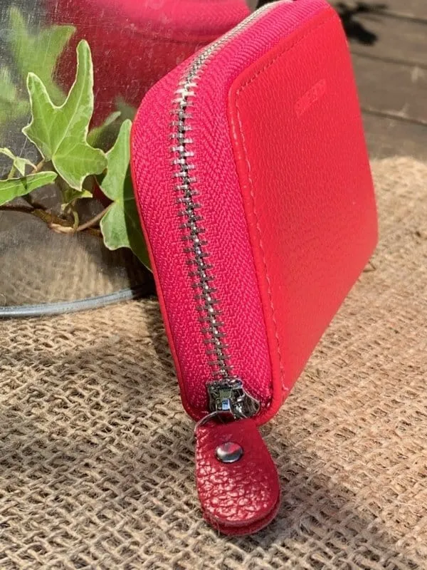 Leather Card Holder Purse - Fuchsia Pink