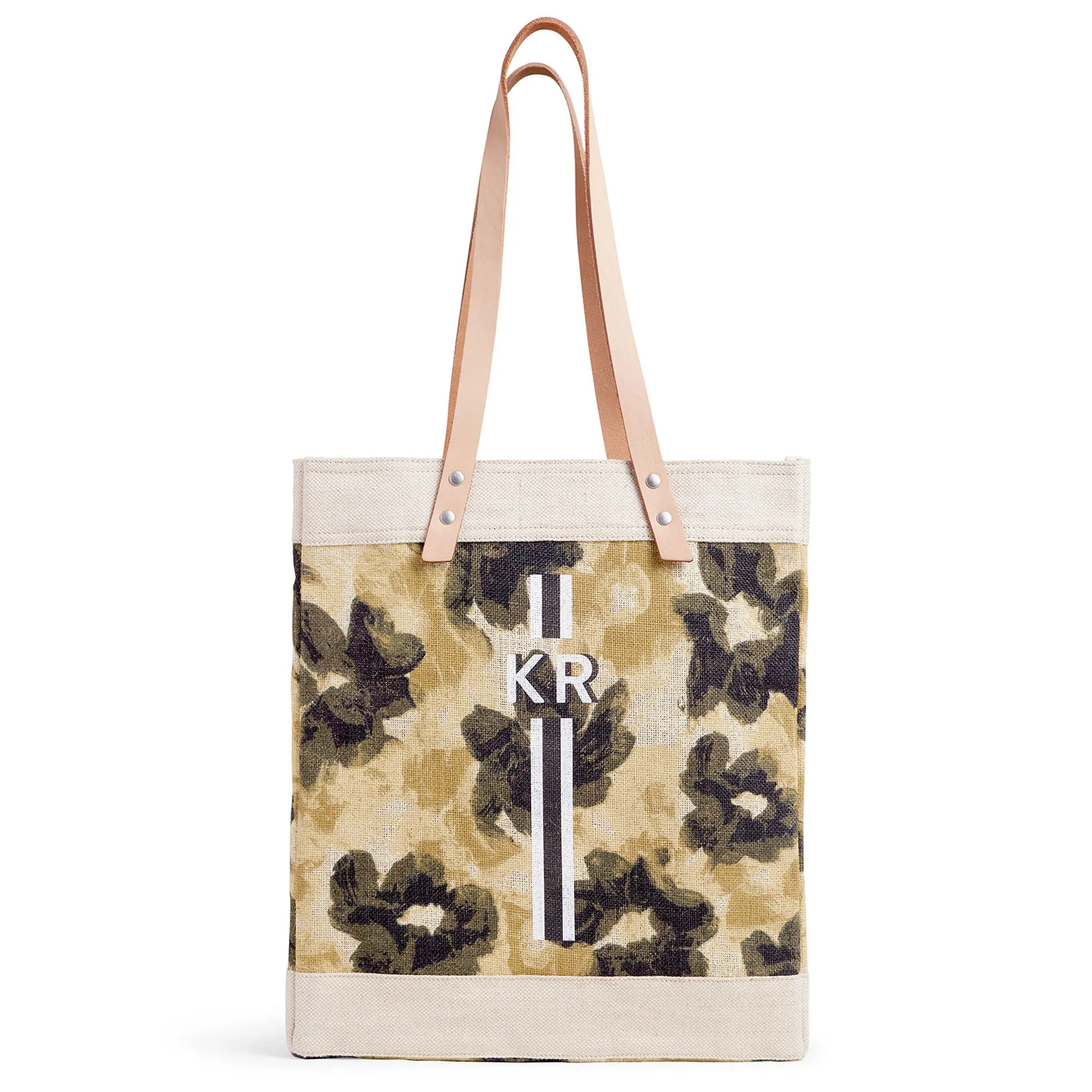 Market Tote in Khaki Bloom by Liesel Plambeck with Monogram