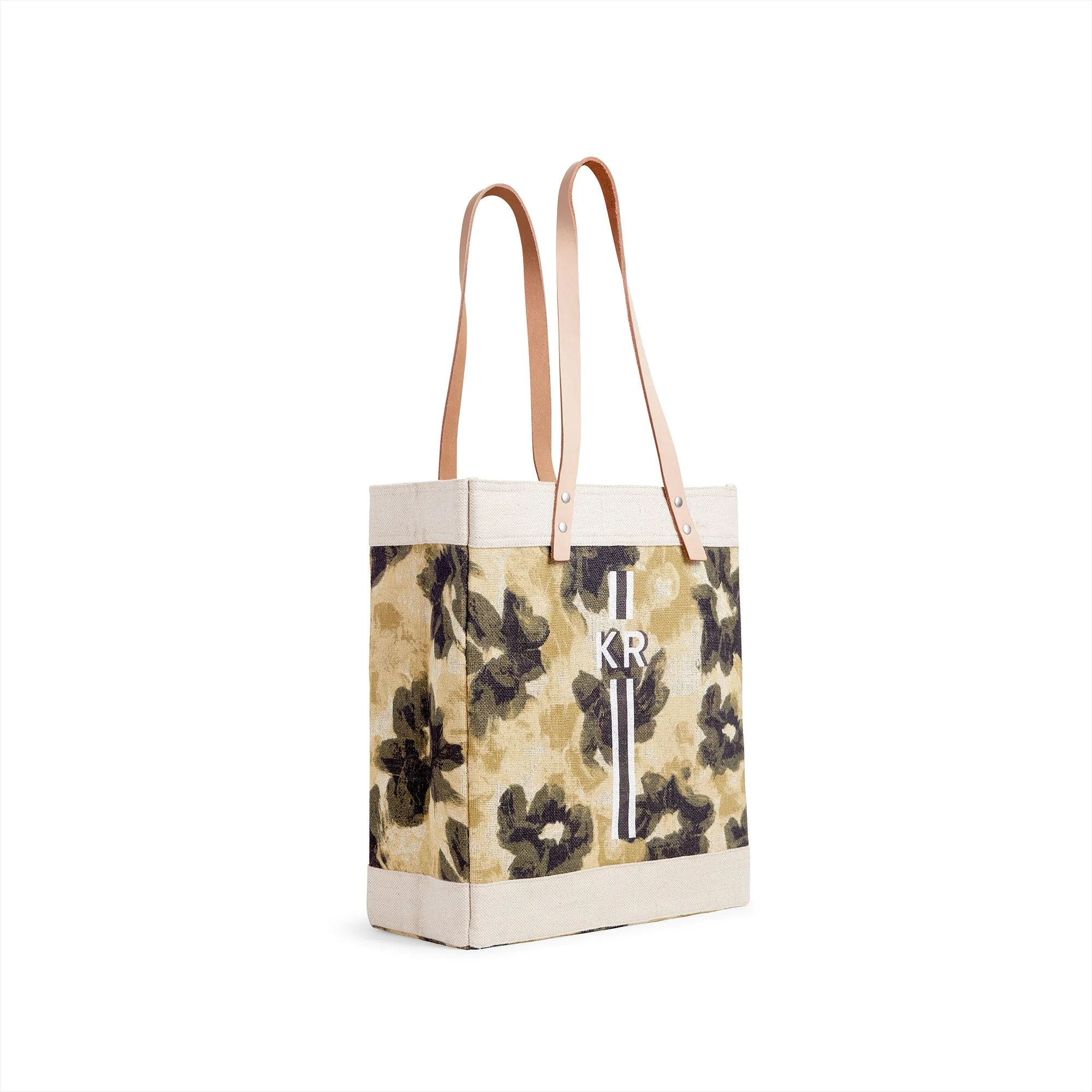 Market Tote in Khaki Bloom by Liesel Plambeck with Monogram