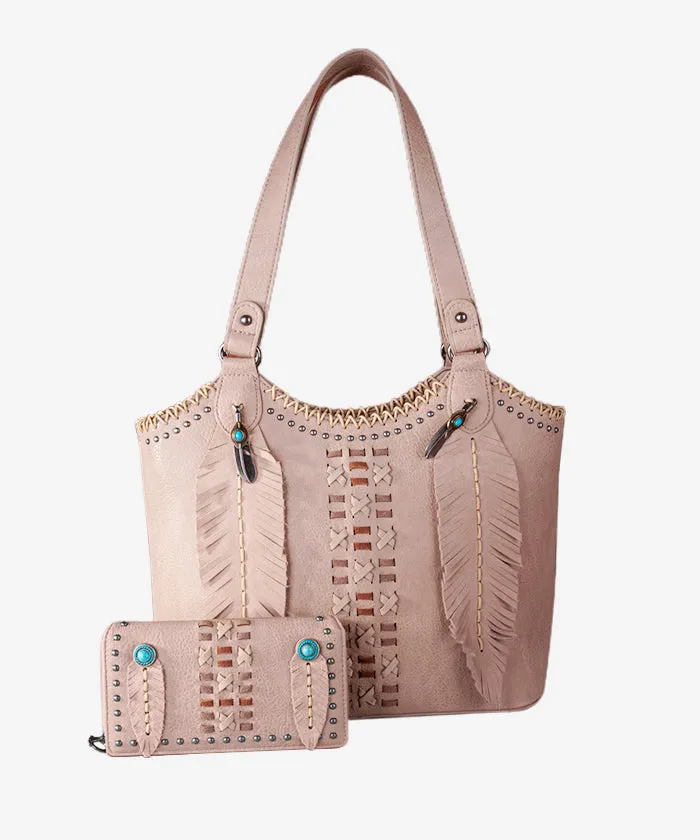 Montana West Feather Whipstitch Tote Bag Set