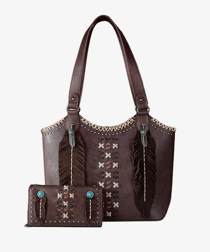 Montana West Feather Whipstitch Tote Bag Set