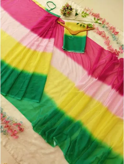 Multicolor 1 Minute Sari Sticthed Bollywood Georgette Saree