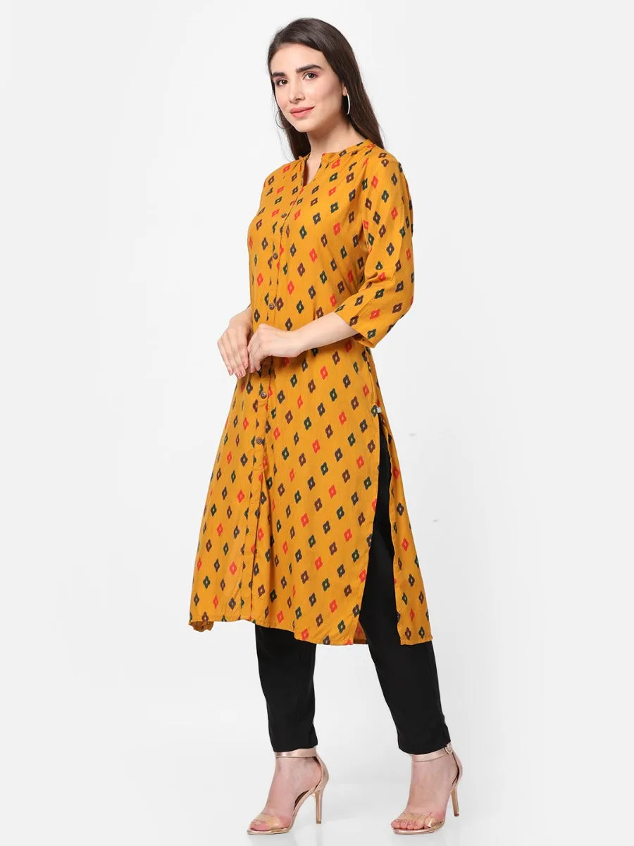 Mustard Geometrical Printed Kurta