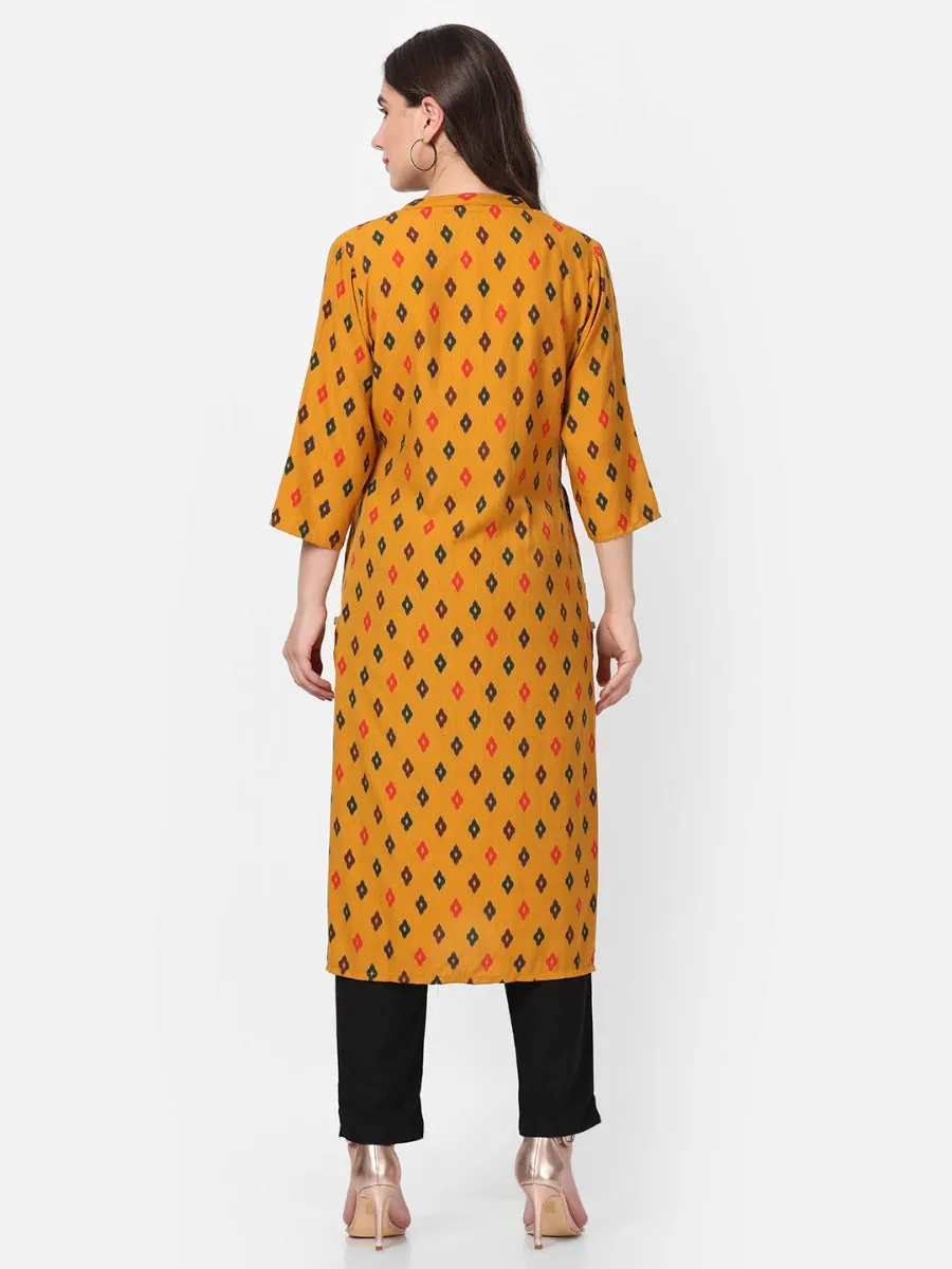 Mustard Geometrical Printed Kurta