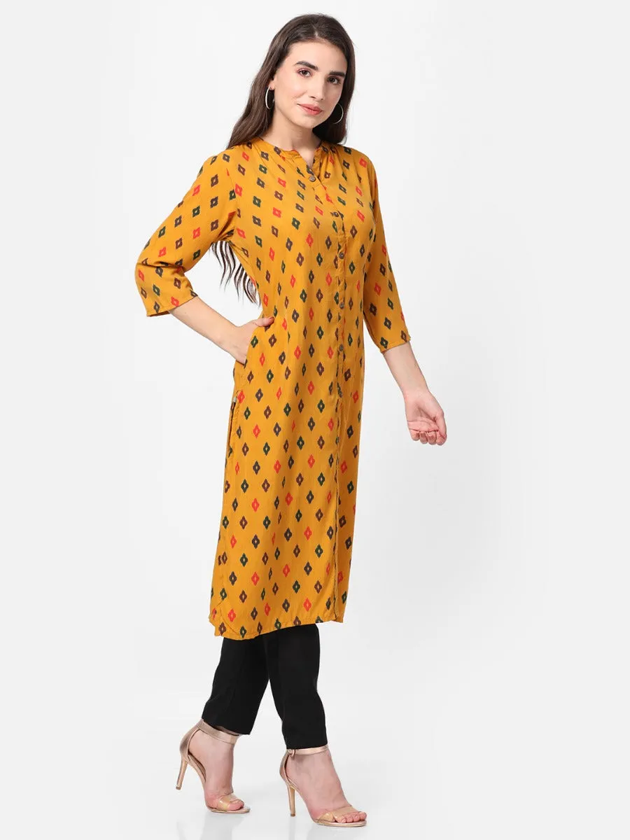 Mustard Geometrical Printed Kurta