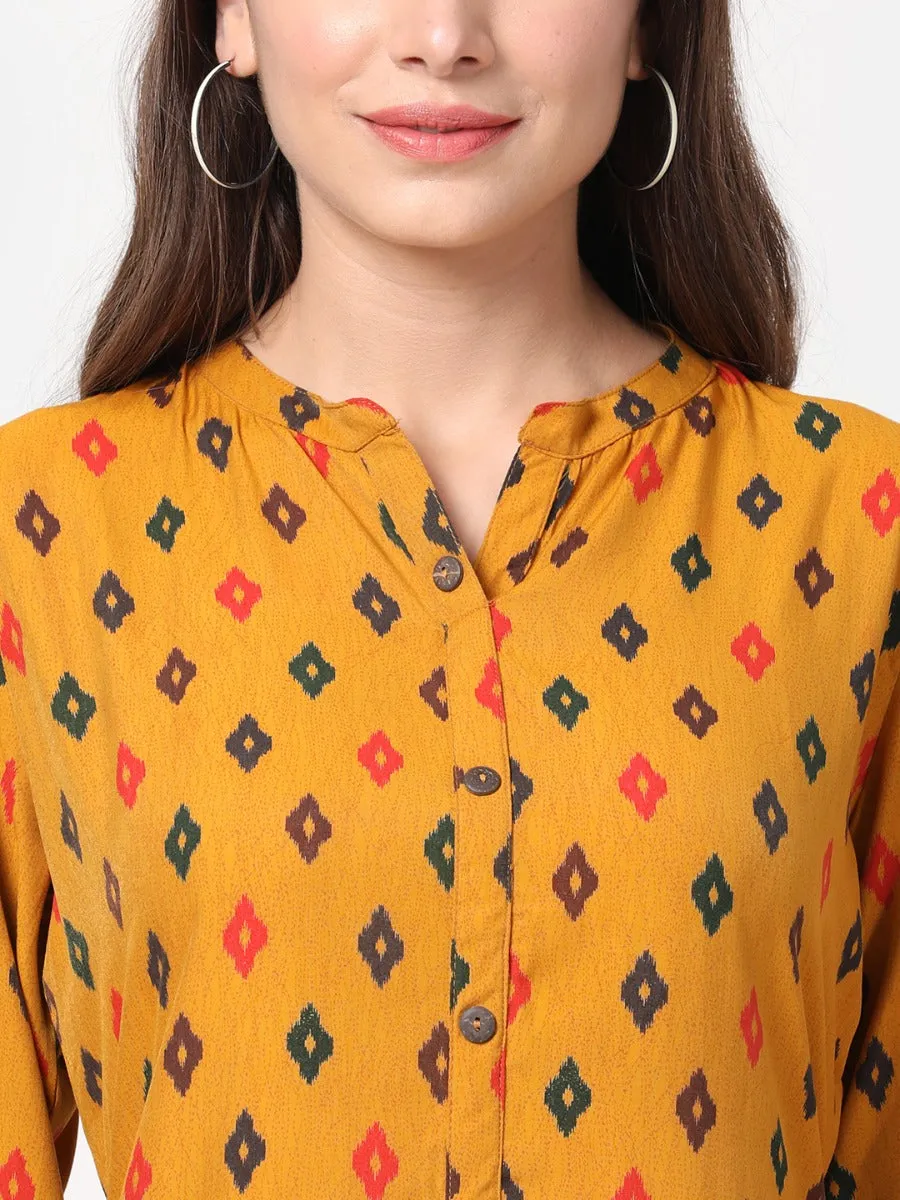 Mustard Geometrical Printed Kurta