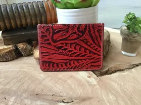 Myra Tooled Red Leather Card Holder Wallet