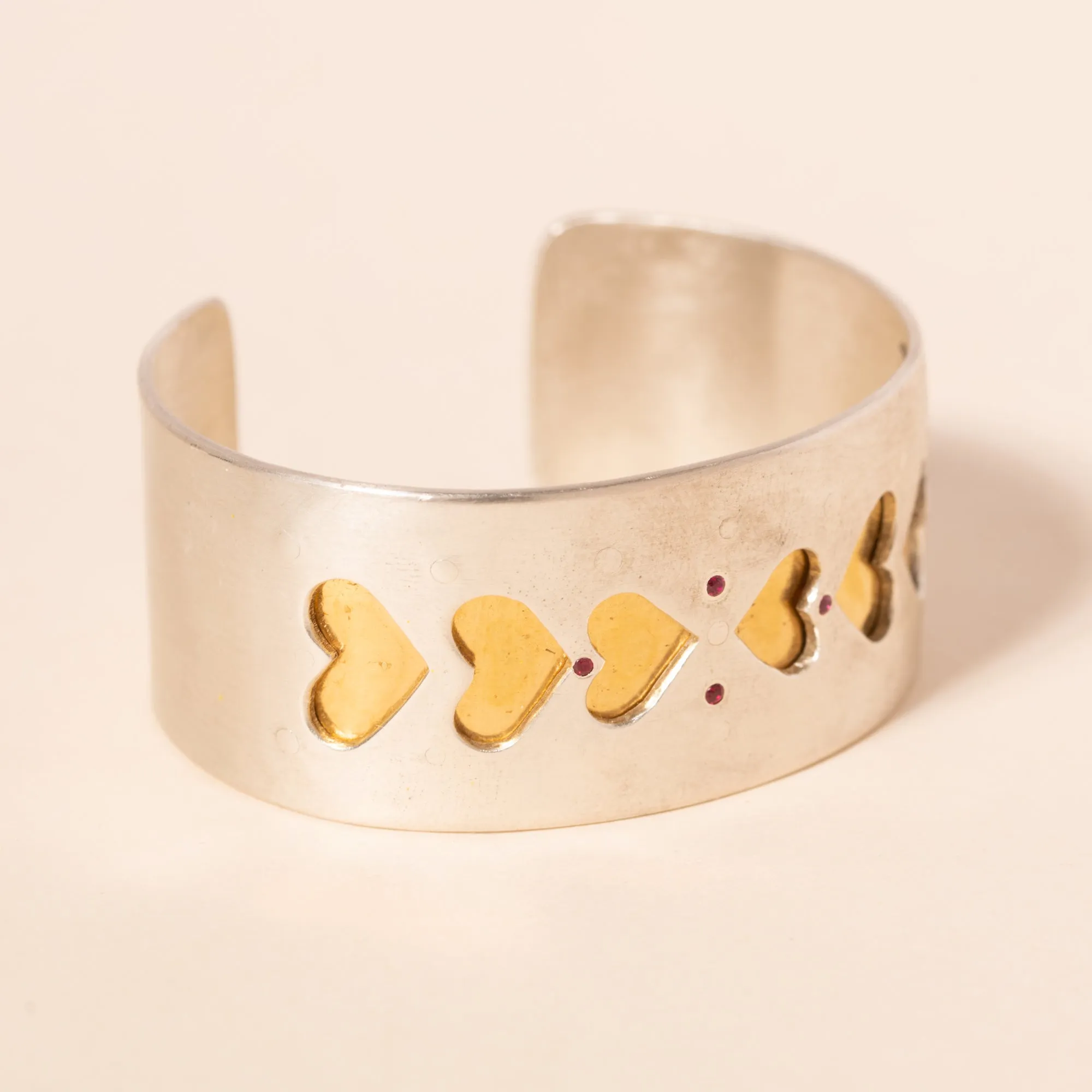 Peek-a-Boo Gold and Ruby Heart Cuff