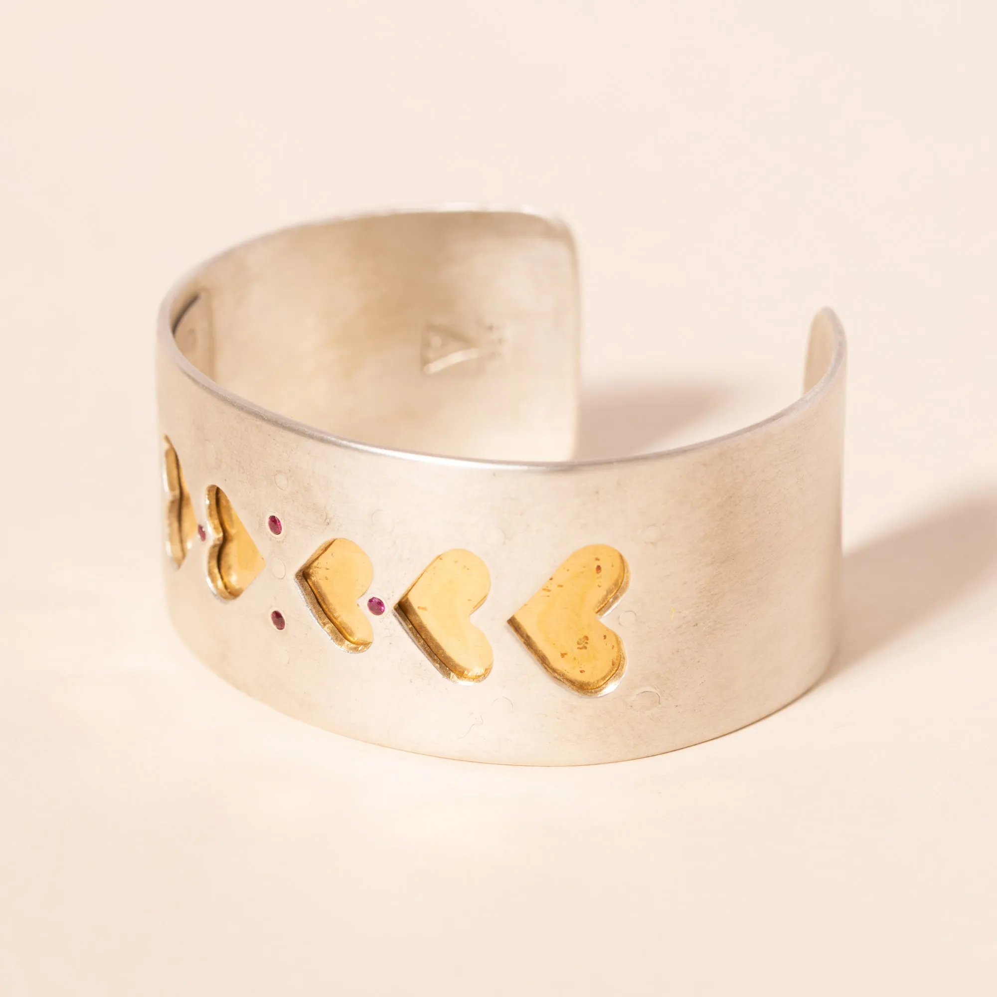 Peek-a-Boo Gold and Ruby Heart Cuff