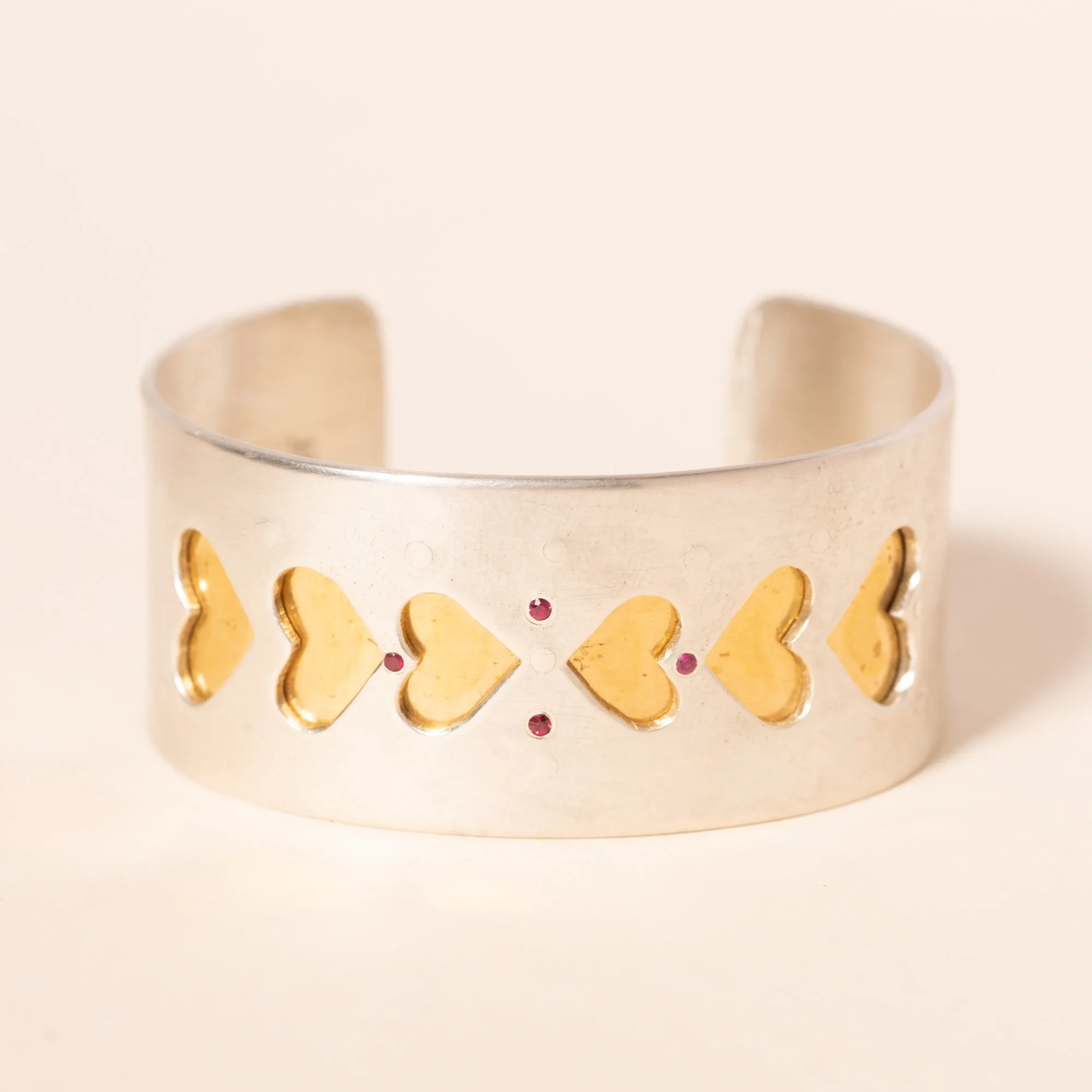 Peek-a-Boo Gold and Ruby Heart Cuff