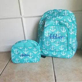 Personalized Aqua Anchors Backpack and Lunch Bag