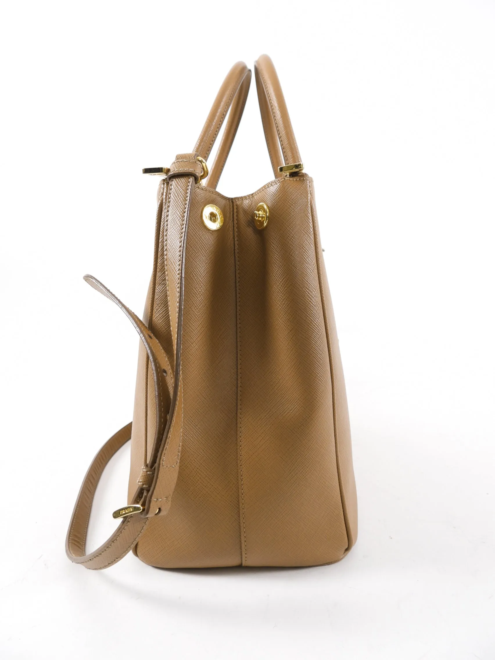 Prada Caramel Saffiano Galleria Double Zip Tote Bag