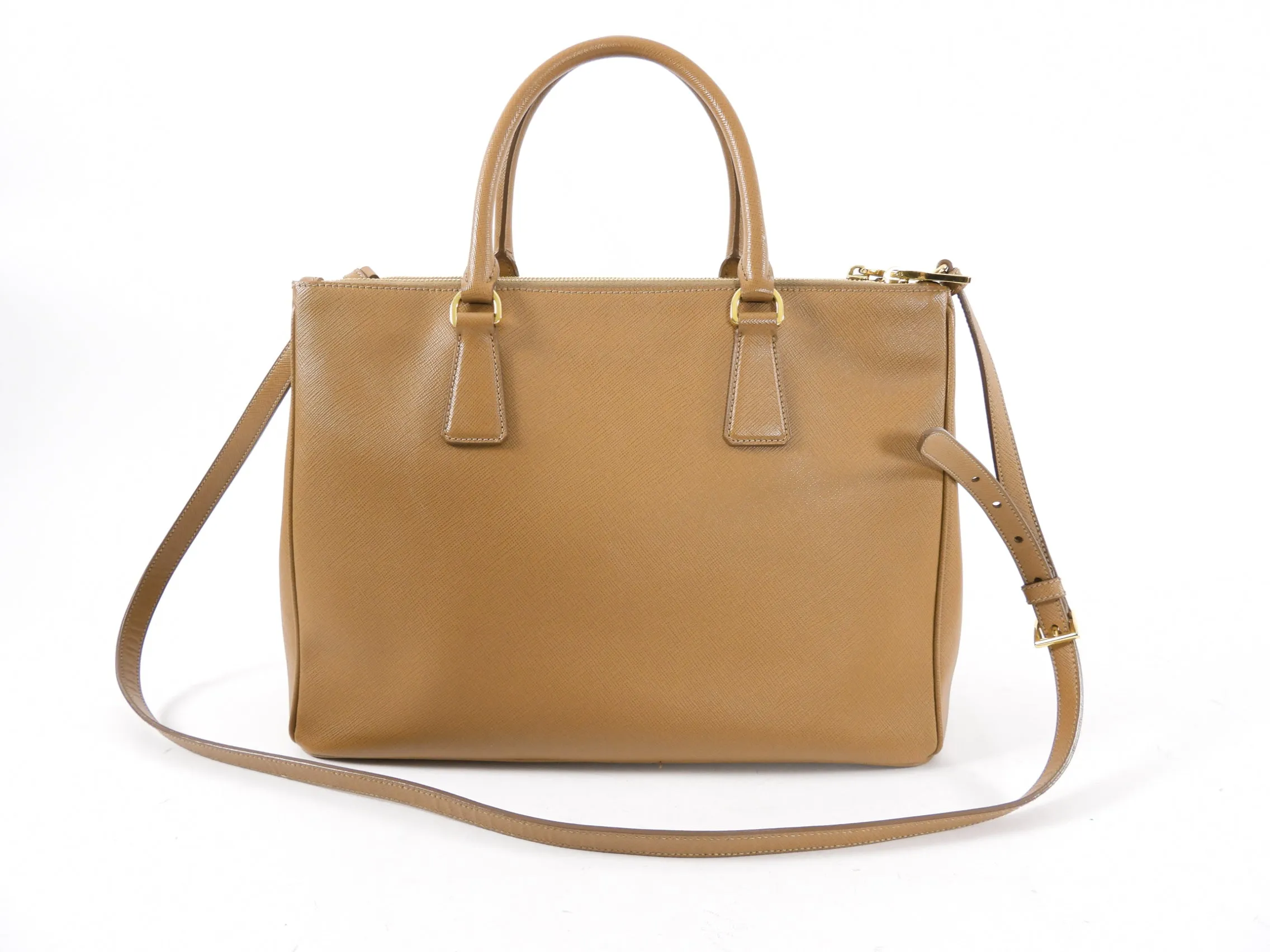 Prada Caramel Saffiano Galleria Double Zip Tote Bag