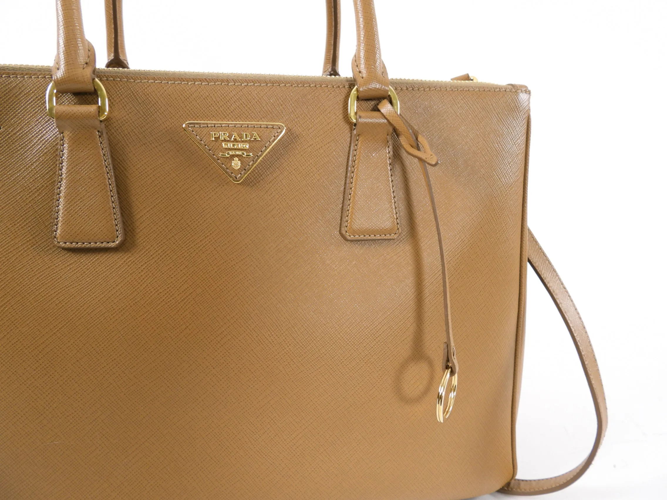 Prada Caramel Saffiano Galleria Double Zip Tote Bag