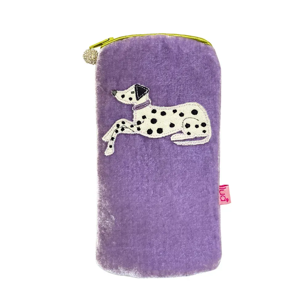 PU208 Lavender Dalmatian Velvet Zipped Glasses Purse By Lua